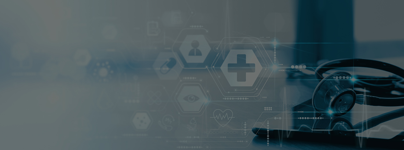 Close up of a stethoscope and digital tablet with virtual electronic medical record of patient on interface.Digital healthcare and network on modern virtual screen, DNA medical technology